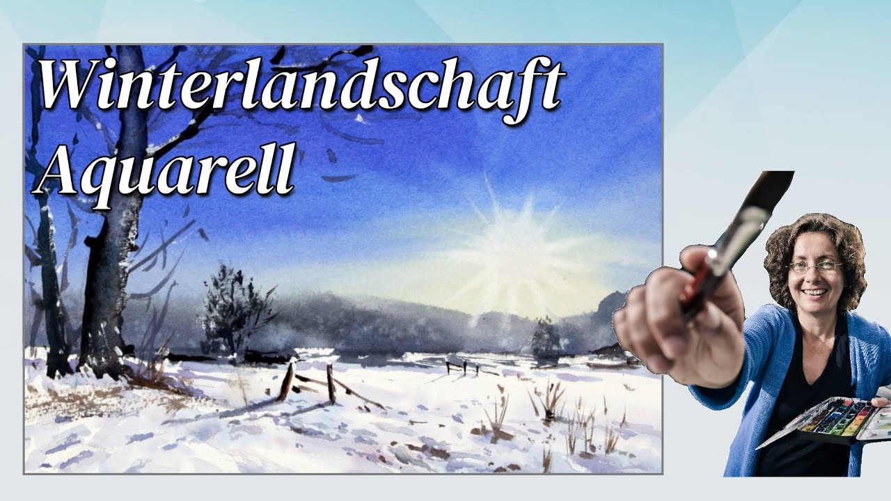 Sonnige Winterlandschaft | Aquarell